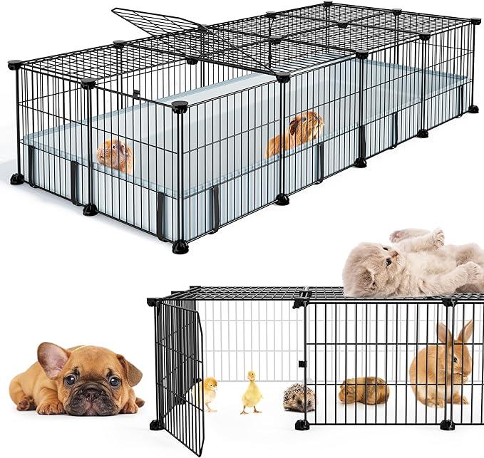 BUCATSTATE Guinea Pig Cages with Floor Mat, 20 Panels Guinea Pigs Playpen with Top Cover, Metal Rabbit Cage Indoor for Hedgehogs, Quail, Chickens (47" L x 24" W x 12" H)