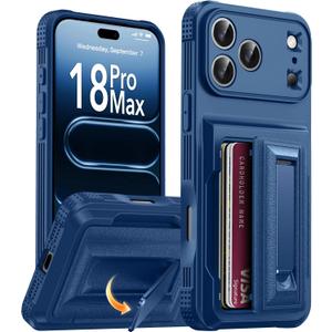 Oterkin for iPhone 18 Pro Max Case with Card Holder & Stand, Blue 6.9"