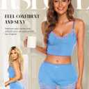 RSLOVE Pajamas Set Women's V-Neck Sleeveless Sleepwear PJ Set Soft Lace Cami Set with Short Pants Nightwear (Blue, XXL)