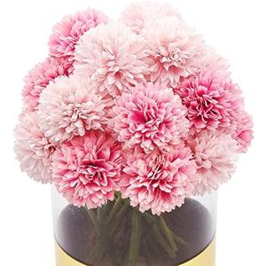 20Pcs Artificial Fake Flower Plants Silk Chrysanthemum Ball Hydrangea Arrangements Wedding Bouquets Decor Home Kitchen Garden Party Table Floral DIY (Light Pink&Dark Pink)