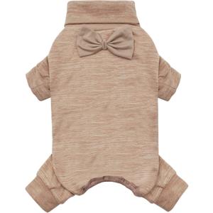 KYEESE Dog Coats Turtleneck Stretchy Dog Pjs Dog Sweater Super Soft Warm Material Dog Pajamas with Bowtie Dog Onesie for Small Dogs Cold Weather Coat, Khaki,M