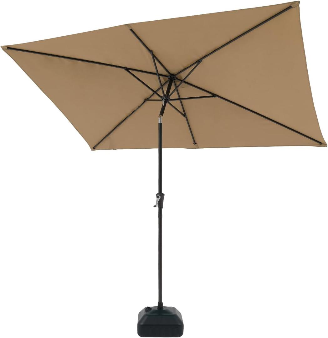 COBANA 6.5 x 10 ft Rectangular Patio Umbrella with Base, Outdoor Table Market Tilt Umbrella with Stand, Beige
