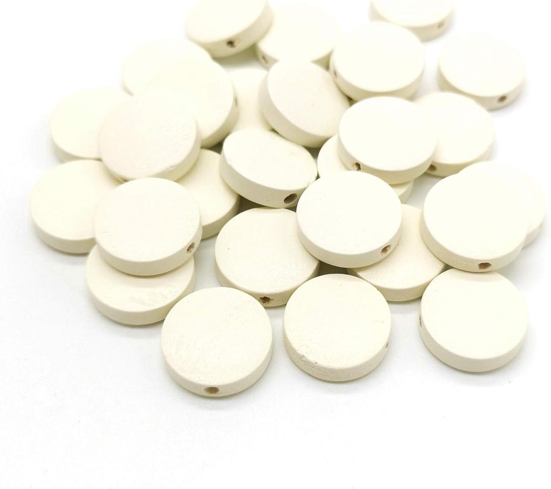 120 Round Wood Discs Spacers Diffusers Flat Coin Beads - White(1 1/5") for Christmas Birthday Board Tags DIY Jewelry Earring Making
