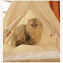 Solid Wood Indoor Pet Tent With Thick Mat - Portable Cat and Dog House Teepee, Cute Cave Bed (Off White)