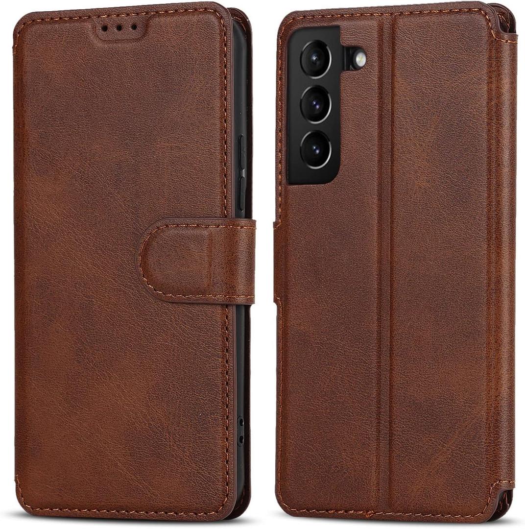 QLTYPRI Case for Samsung Galaxy A25 5G, Premium PU Leather Simple Wallet Case [Card Slots] [Kickstand] [Magnetic Closure] Shockproof Flip Cover for Samsung Galaxy A25 5G - Brown