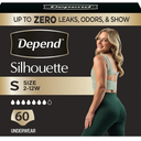Depend Silhouette Adult Diapers, Incontinence & Postpartum Bladder Leak Underwear for Women, Maximum Absorbency, Small, Black, 60 Count (2 Packs of 30)