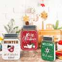 4 x 3PCS Reversible Thanksgiving Decor & Christmas Decorations Wooden Mason Jar, Winter & Fall Decorations for Home, Table, Fireplace Mantel, Shelf, Office Desk, Xmas Holiday Decorations