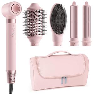 5 in 1 Hot Air Styler Wrap  High-Speed Hair Dryer Brush with Auto Wrap Curlers, Fast Drying & Frizz-Free Styling, No Heat Damage, Volumizing Brush with Travel Bag (Pink)