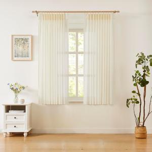 WEST LAKE Egret Iovry Pinch Pleat Sheer Curtain Panels 72 Inches Long,Cream French Pleated Sheer Drapes for Living Room Bedroom,Soft Farmhouse Back Tab Window Treatment,Custom Multi Sizes,58"Wx72"Lx2