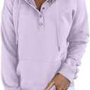 Dokotoo Womens 2025 Hoodies Button Collar Drawstring Hooded Pullover Sweatshirt Casual Long Sleeve Tops Shirts (Medium, Purple 3)