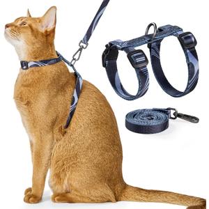 Cat Harness and Leash Set - Escape Proof Adjustable Cat Harness, Comfortable Soft Lightweight, Use Safe & Easy, Walking Travel Kitten Harness for Small Medium Large Cats (Brooklyn Grey)