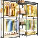 Ulif E4 Clothes Rack, Heavy-Duty Garment Rack, Metal Freestanding Clothing Organization Storage System Can Be L-Shaped with Shelves and Hangers, Max Load 962lbs, 71.6" W x 14.5" D x 79.3" H, Black
