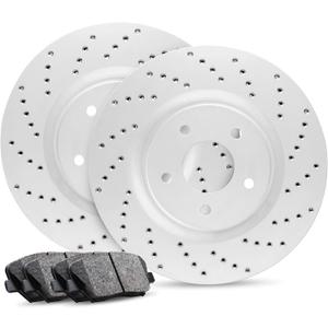 R1 Concepts Rear Brake Kit For 2011-2013 BMW 328i| Drilled Brake Rotors| Ceramic Brake Pads and Rotors Kit| Sensor included