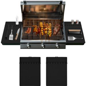 Silicone Grill Mat for Blackstone, Large Counter Spatula Silicone Mat with Drip Pad, Heat Resistant Griddle Accessory for Kitchen, Cooking, Countertop (2PCS Black)