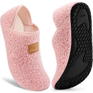 VIFUUR House Slippers for Women Men Slip on Indoor Barefoot Slipper Socks Fuzzy Cozy Sock Shoes for Home Bedroom Travel (Pink),  Size: 42/43