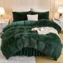 Andency Fluffy Emerald Green Comforter Set Full Size, 3 Pieces Winter Faux Fur Warm Soft Fuzzy Plush Bedding Comforter Set (1 Velvet Comforter & 2 Pillowcases), Thick Heavy Puffy Comfy Bedding Set (Full (79"x90"))