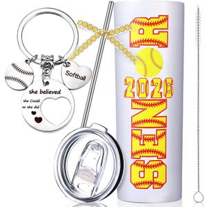 Rtteri Softball 2026 Senior Night Gift Set, 20 oz Tumbler with Straw and Lid, Softball Ribbon and Keychain, Graduation Gifts for Sport Players, Team Awards, 2026 Senior Night Present