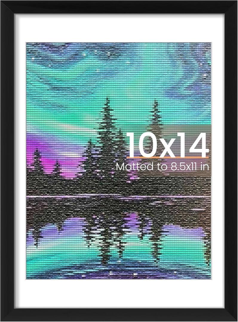 upsimples 10x14 Picture Frame, Display Pictures 8.5x11 with Mat or 10 x 14 Without, Wall Hanging Diamond Frames, Black, 1 Pack