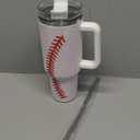 Joyclub 40 Oz Baseball Tumbler with Handle and Straw Rhinestone Bling Double Wall Vacuum Insulated Cup Travel Mug Baseball Gifts for Women's Day Easter Mother's Day Birthday