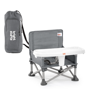 Bright Starts Pop 'N Sit Portable Booster, Indoor/Outdoor Use, Floor Seat with Feeding Tray, Grey, 6 Mos  3 Yrs