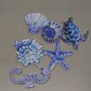 6 Pcs Metal Beach Wall Decor Coastal Hanging Sea Life Decor Ocean Wall Decor Turtle Seahorse Crab Shell Conch Bathroom Wall Art for Nautical Theme Home Living Room Bedroom Outdoor Decorations