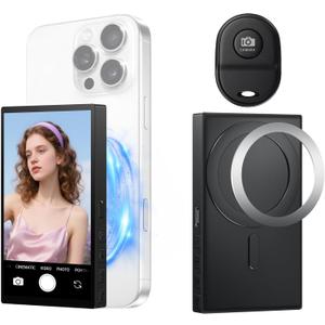 Yatao Back Camera Selfie Monitor for iPhone & Android | Vlog Selfie Monitor Screen with Large Battery, Bluetooth Control, No Delay Audio Play, for YouTube/TikTok Content Creators Vlogging, Live Stream (White)