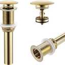 KOKOSIRI Pop Up Sink Drain with Strainer Basket, Brushed Gold Bathroom Sink Drain with Detachable Hair Catcher Anti Clogging for Vanity Vessel Sink Without Overflow, C1002BG