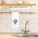 Light Blue Hydrangea Floral Kitchen Towels, Blue Hydrangea Decor, Summer Hydrangea Bow Flower Dish Hand Tea Towels, Preppy Bouquet Decorative Towel for Bathroom Kitchen Decor, 16x24 Inch