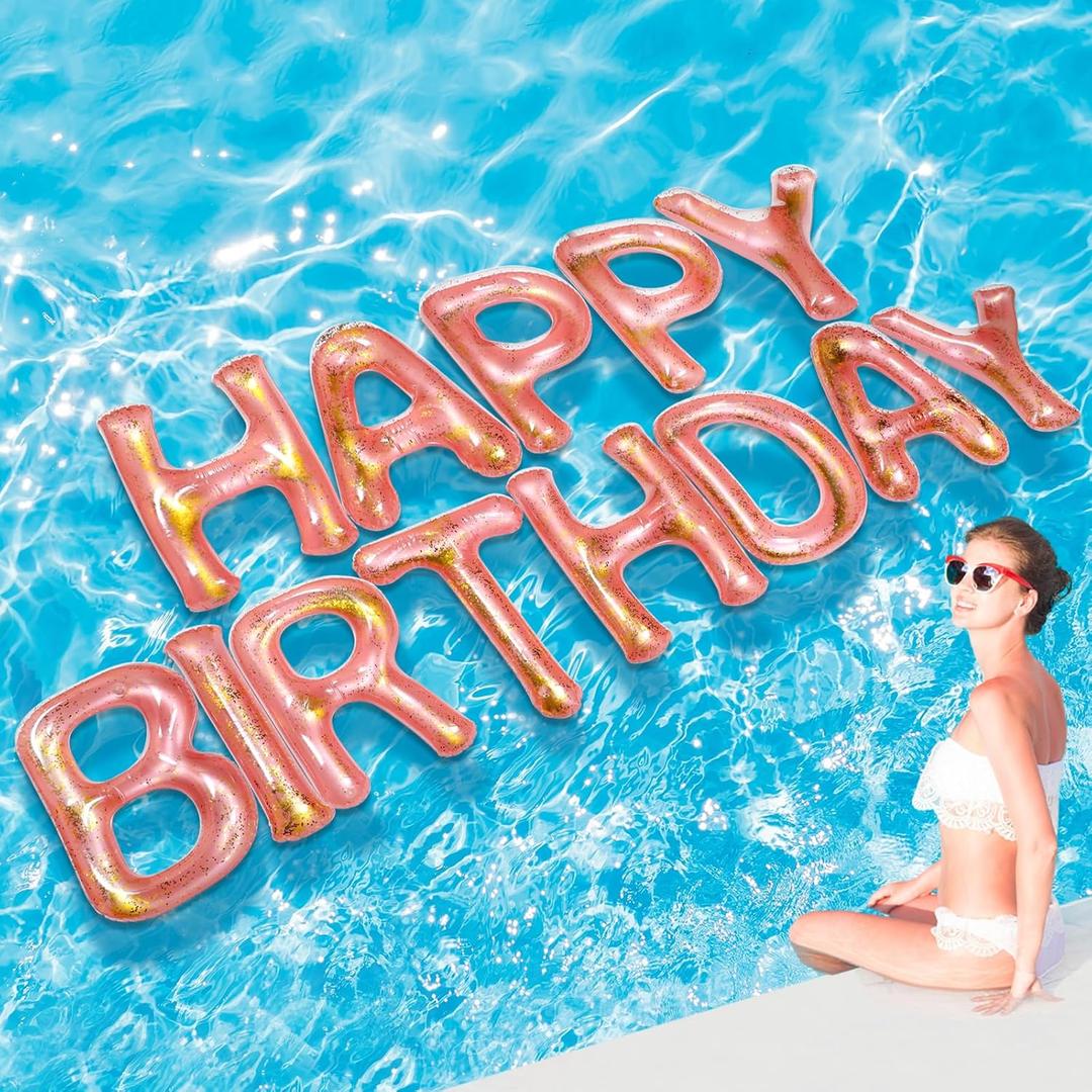Shappy 20'' Happy Birthday Pool Large Floating Letter Balloons with Adhesive Dots Inflatable Pool Decorations for Summer Birthday Party