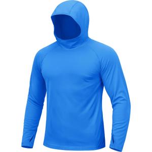 TACVASEN Men's Rash Guard Sun Hoodie Long Sleeve UPF 50+ Sun Protection SPF Quick Dry Hiking Swim Fishing Shirt (Blue)