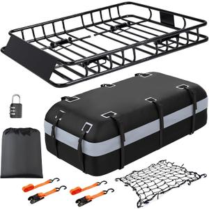 Heavy Duty Universal Rooftop Cargo Carrier Roof Rack, 64"x36"x5" Roof Rack Basket with 20 Cu.Ft Waterproof Bag, for SUV, Truck and Van, 250lbs Capacity, Corrosion Resistant, Steel Construction