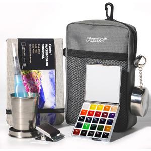 Funto Mini Watercolor Paint Set, All-in-One 24-Color Travel Paint Kit, with Crossbody Bag, Watercolor Journal, Paint Water Cup, Pocket Set for Artists
