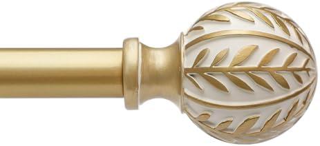 QDWIS Gold Curtain Rods for Windows 28 to 48 inch,1" Adjustable Heavy Duty Window Curtain Rod with Leaf Finials,Rustic Decorative Drapery Rods Set,Size:18-60''