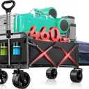240L Capacity Foldable Wagon with Brakes, 49" Extra Long Extender Wagon Cart 460lbs Heavy Duty Collapsible Utility Cart with All-Terrain Big Wheels for Camping, Shopping, Beach