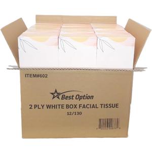 Best Option Soft 2-Ply Facial Tissue White 130-Count Box Pack of 12 for Office