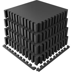 PRAISUN 0.6" Thicker Rubber Top Gym Flooring for Home Gym, 24 Pcs 96 Sq Ft Workout Mats, Exercise Mat, Interlocking Rubber Floor Mats with High Density EVA Foam for Garage, 24 x 24in, Black