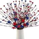 Childom 6 Pcs Red White and Blue Flowers Artificial for Memorial Day Decorations,4th of July Decorations,16 Inch Patriotic Star Accessories,Patriotic Floral Stems for Home,Party,Table Centerpieces
