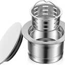 BOTEMY 3-1/2 Inch Extended Garbage Disposal Flange with Deep Strainer and Sink Stopper Flat Cover Kitchen Sink Flange Kit (Brushed)