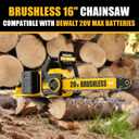 40V(20V*2) 16" Brushless Chainsaw Cordless, Electric Chainsaw Fully Compatible with DeWalt 20V MAX, Auto-Oiling, Tool-Free Tensioning, Safety Chain Brake, Batteries and Charger Not Included