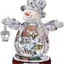 Thomas Kinkade White Christmas Crystal Snowman, Handcrafted Figurine with Lighted Village and Moving Train, Bradford Exchange Collectible