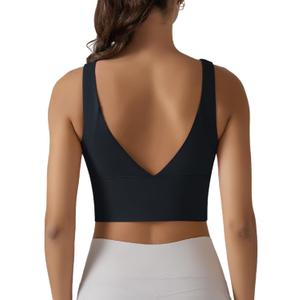 ABOCIW Longline Sports Bra for Women V Back Wireless Padded Medium Support Yoga Bra Workout Crop Tank Tops (Black, Medium)