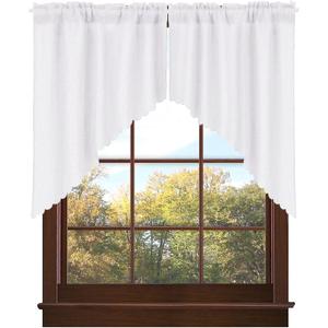 Valea Home Soft Burlap Look Swag Curtains Rustic Natural Rod Pocket Kitchen Valance Curtain Panels for Small Window 36 inch Length, White, 2 Panels (36"W x 36"L (Pack of 2))