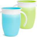 Munchkin Sippy Cup for 6 Month Old and Up, Spill Proof Miracle 360 Toddler Cups with Transition Handles, 7 Ounce, 2 Pack, Blue/Green (Miracle Cups, Blue/Green)