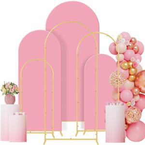 Wedding Arch Backdrop Stand Set of 3, (4, 5, 6) Metal Arch Backdrop Stand with Arch Cover, Wedding Balloon for Birthday, Baby Shower, Anniversary (Pink)