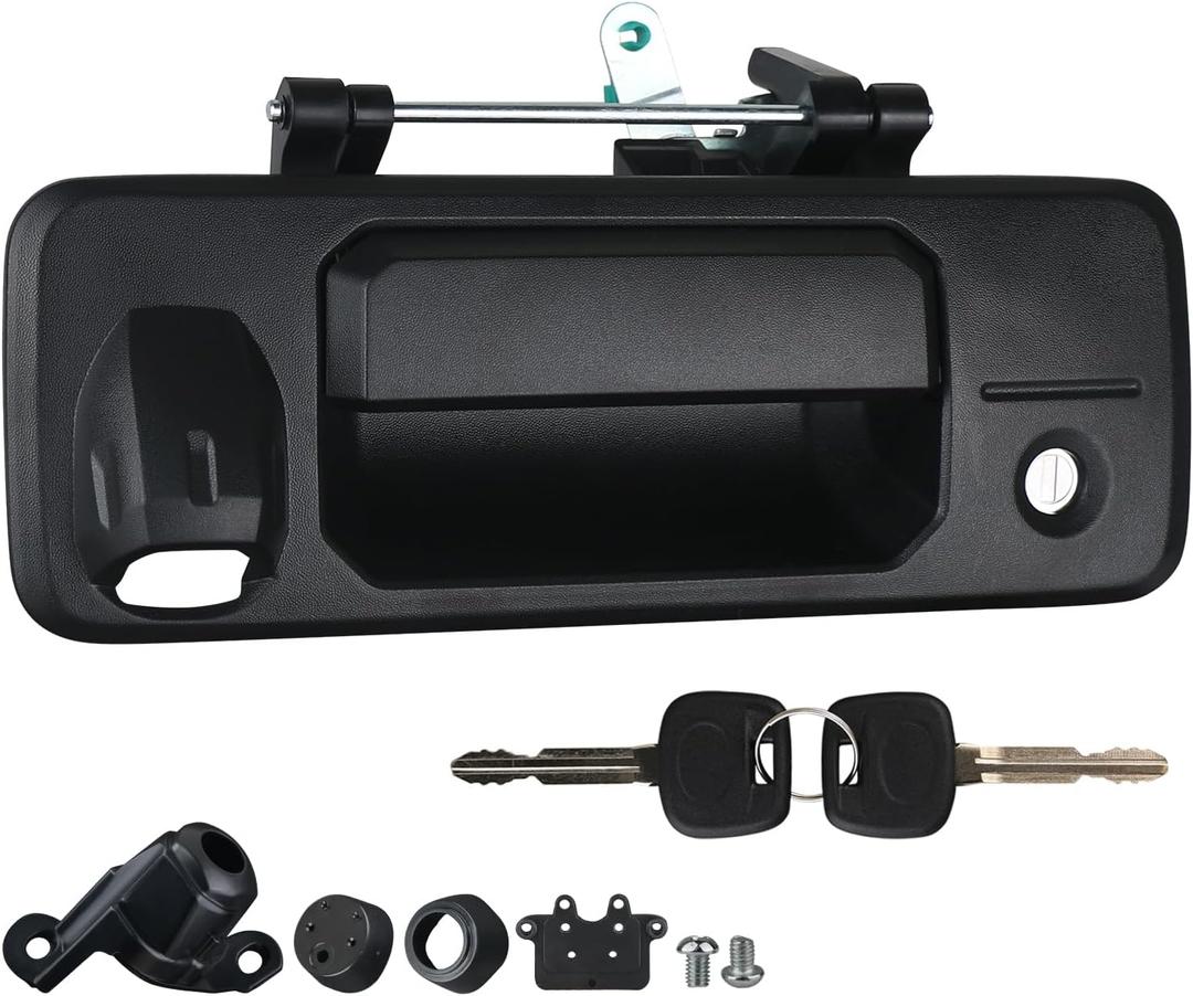Tailgate Handle with Rear Camera Hole Liftgate Latch Handle with Key Lock Cylinder Black Fit for 2014-2021 Toyota Tundra 2016-2022 Toyota Tacoma Replaces 69090-0C090 69090-0C091 Textured Black