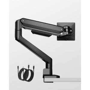 monTEK Single Monitor Arm with USB A/C, Ultrawide Monitor Stand for 17 to 57 Inch Curved Screen, Holds 59.4 lbs, Adjustable Gas Spring Arm, 75/100 VESA Mount, Clamp & Grommet Desk Mount, Black