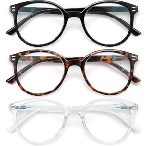 GIBLOGO Reading Glasses for Women/Men Eye Glasses Blue Light Reading Glasses Cheaters Eyeglasses (Black + Leopard + Clear), 1.5x