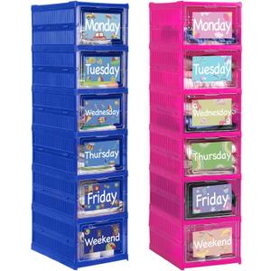 Wonderjune 2 Pcs 6 Shelf Daily Weekly Clothes Organizer for Kids,Novel, 41.34 x 13.58 x 10 inches