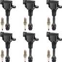 BDFHYK Set of 6 Ignition Coils pack UF401 & Iridium Spark Plugs 4469 Compatible with INFINITI FX35 G35 I35 M35 QX4 Nissan 350Z Altima Frontier 350Z 3.5L 4.0L V6 Replacement for C1439 22448-AL615