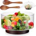 Lounsweer Extra Large Glass Salad Bowl Set, Party Salad Bowl with Wooden Base and Acacia Wood Tableware, Folding Grille, Oversized Hand-blown Glass Container, Elegant and Practical Kitchen Supplies